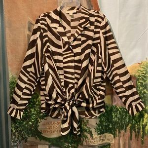 Michael Kors animal print tie front long sleeve blouse button down